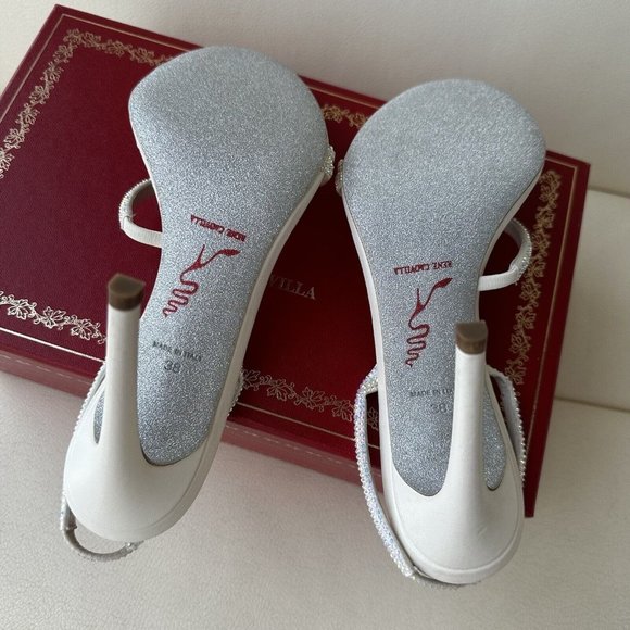 NEW Rene Caovilla Embellished Halter Cocktail Sandals SZ 38 White Crystal - Picture 3 of 9